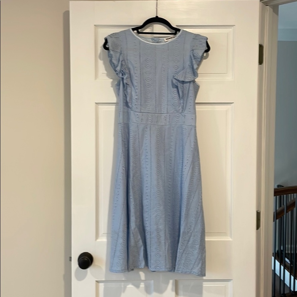 Blue flutter shoulder dress